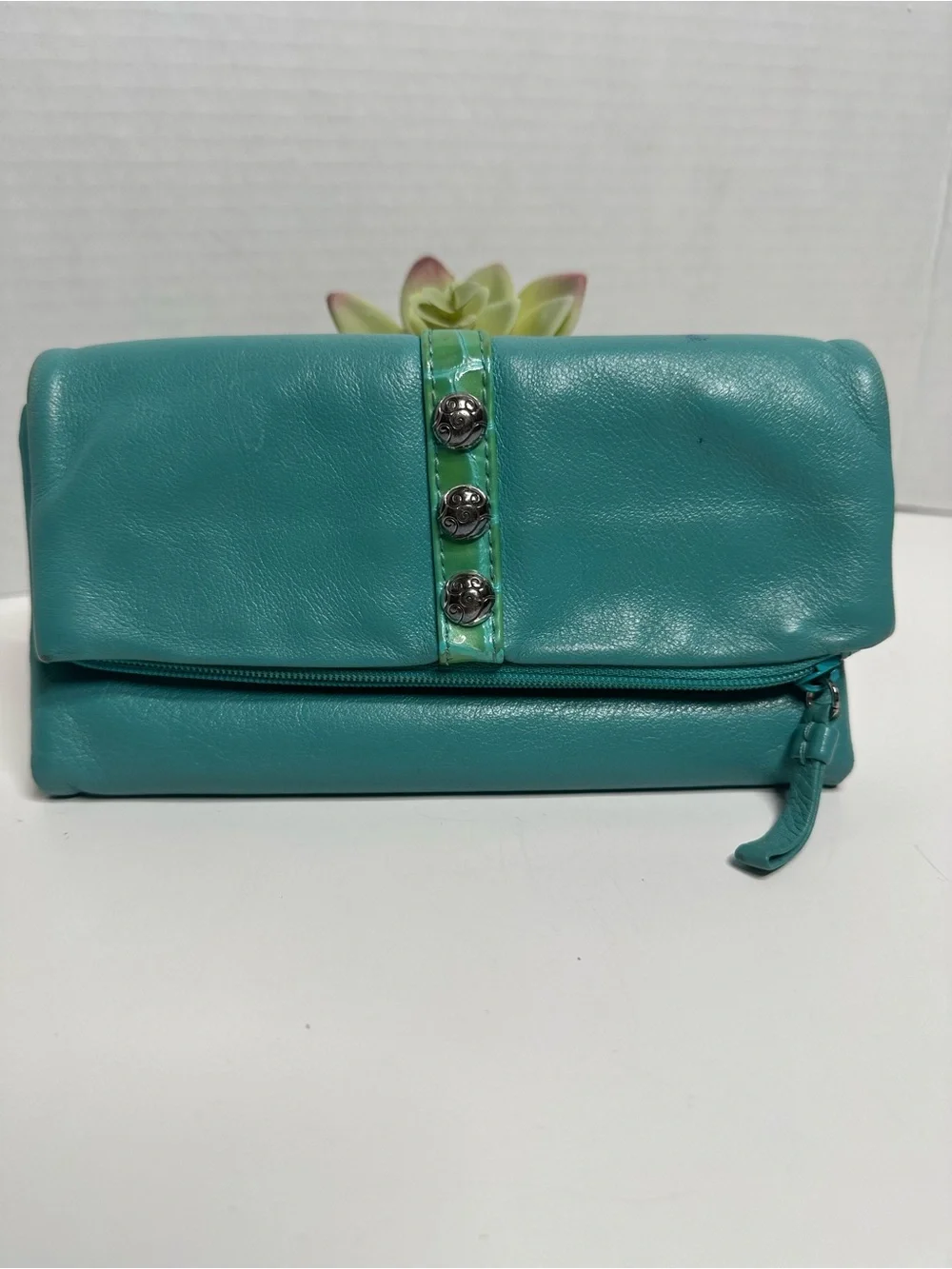 Brighton Turquoise Fold-Over Leather Clutch